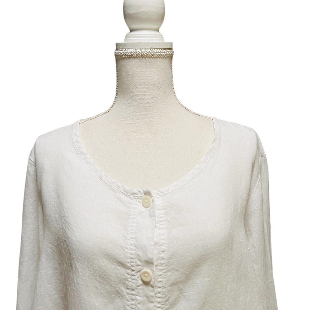 Flax White Linen Button Down Shirt Size Small - Picture 2 of 12